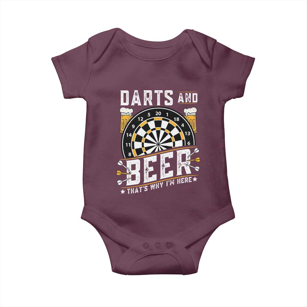 Darts And Beer That Is Why I Am Here Baby Onesie Funny Pub Game Darts Lover Gift TS12 Maroon Print Your Wear