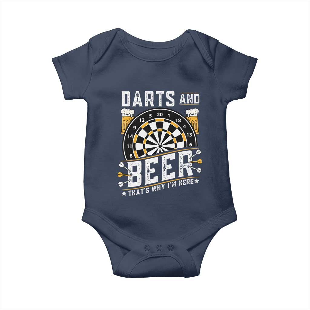 Darts And Beer That Is Why I Am Here Baby Onesie Funny Pub Game Darts Lover Gift TS12 Navy Print Your Wear