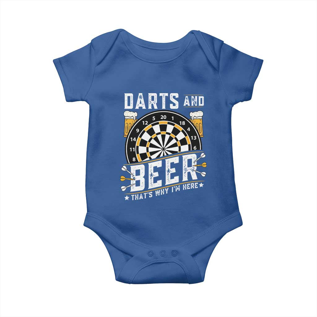 Darts And Beer That Is Why I Am Here Baby Onesie Funny Pub Game Darts Lover Gift TS12 Royal Blue Print Your Wear