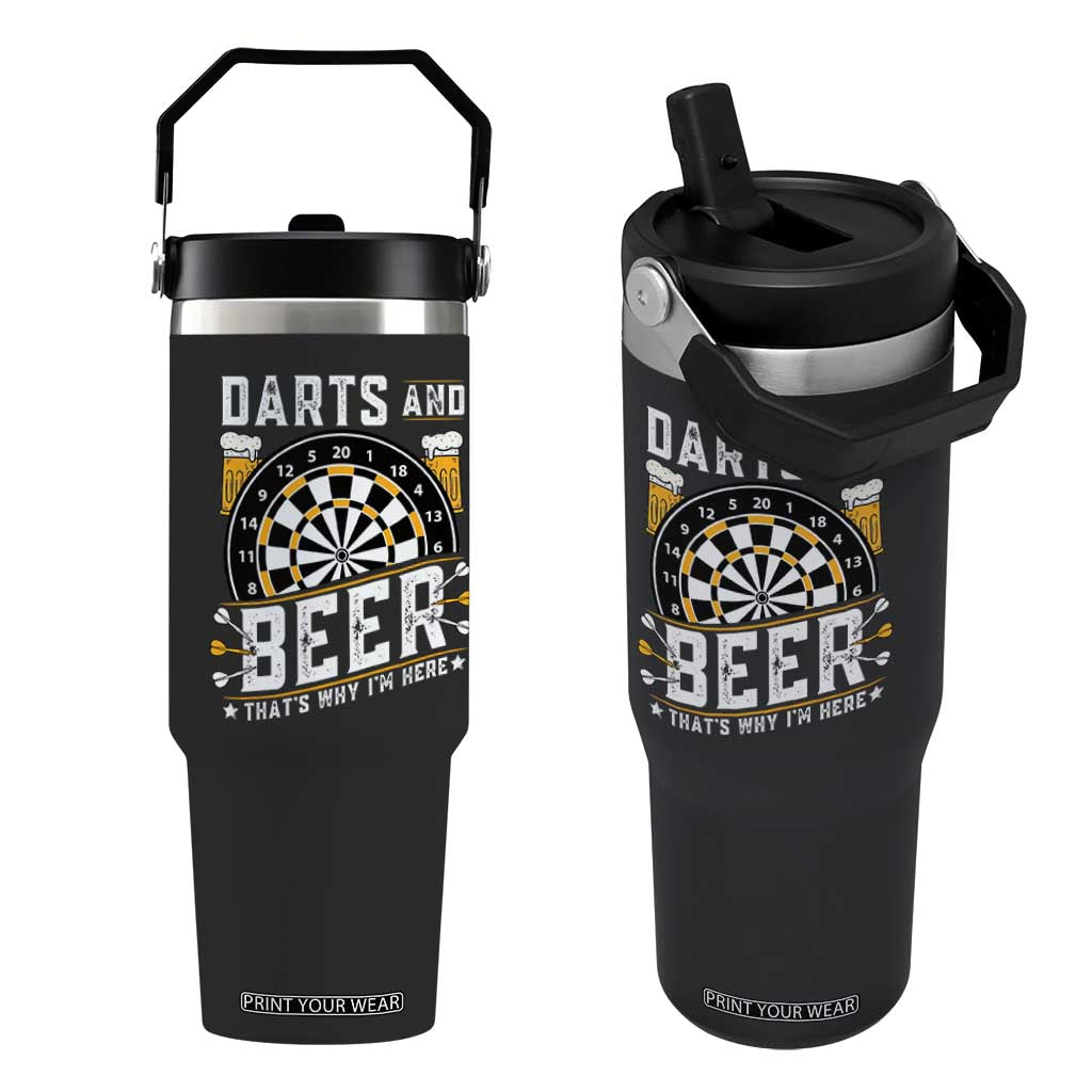 Darts And Beer That Is Why I Am Here Flip Straw Tumbler Funny Pub Game Darts Lover Gift TS12 One Size: 30 oz Black Print Your Wear