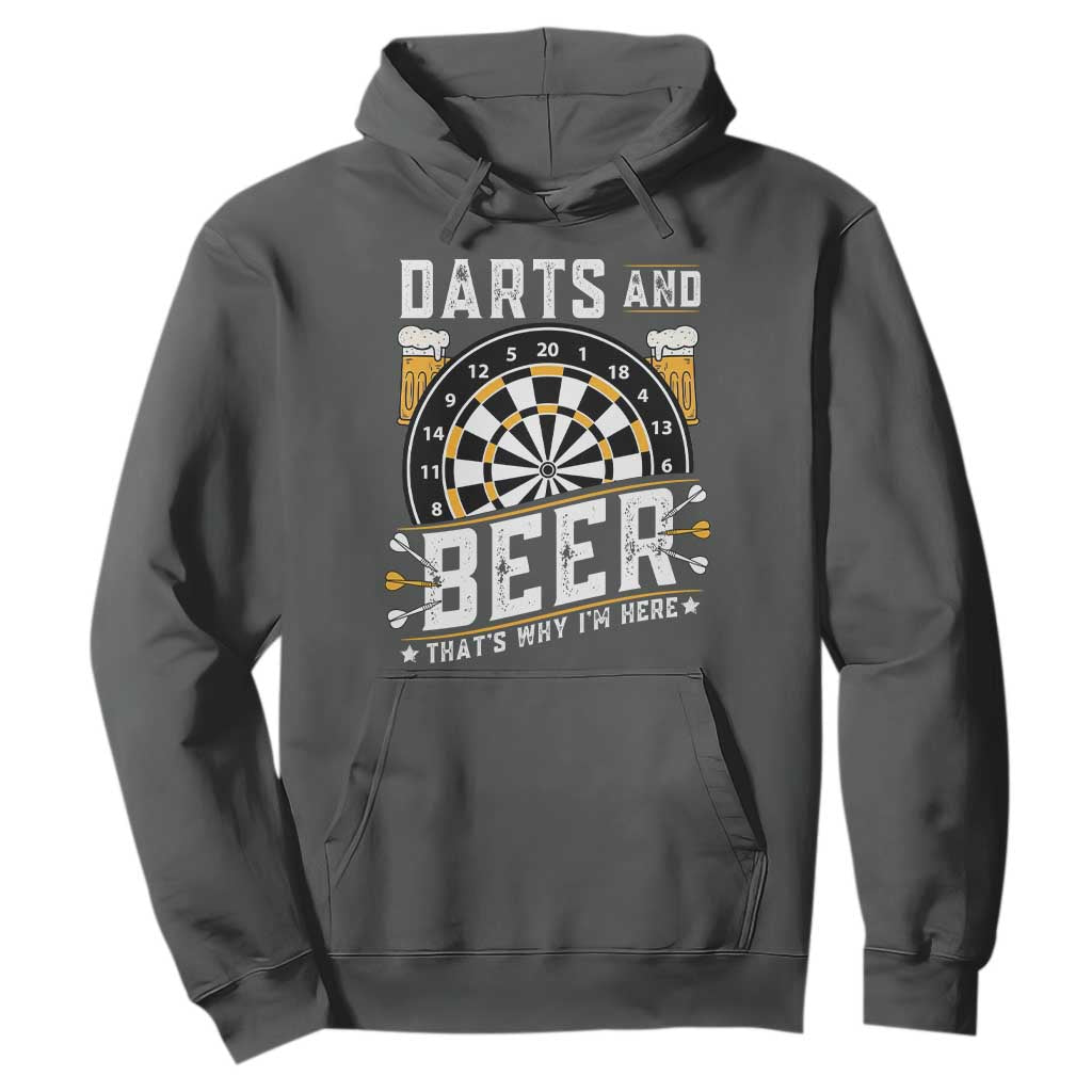 Darts And Beer That Is Why I Am Here Hoodie Funny Pub Game Darts Lover Gift TS12 Dark Heather Print Your Wear