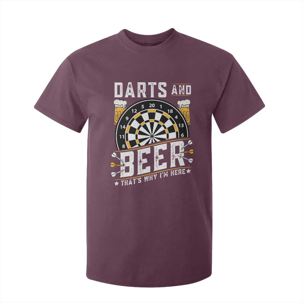 Darts And Beer That Is Why I Am Here T Shirt For Kid Funny Pub Game Darts Lover Gift TS12 Maroon Print Your Wear