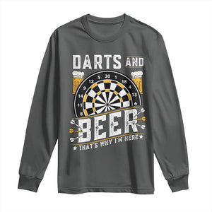 Darts And Beer That Is Why I Am Here Long Sleeve Shirt Funny Pub Game Darts Lover Gift TS12 Dark Heather Print Your Wear