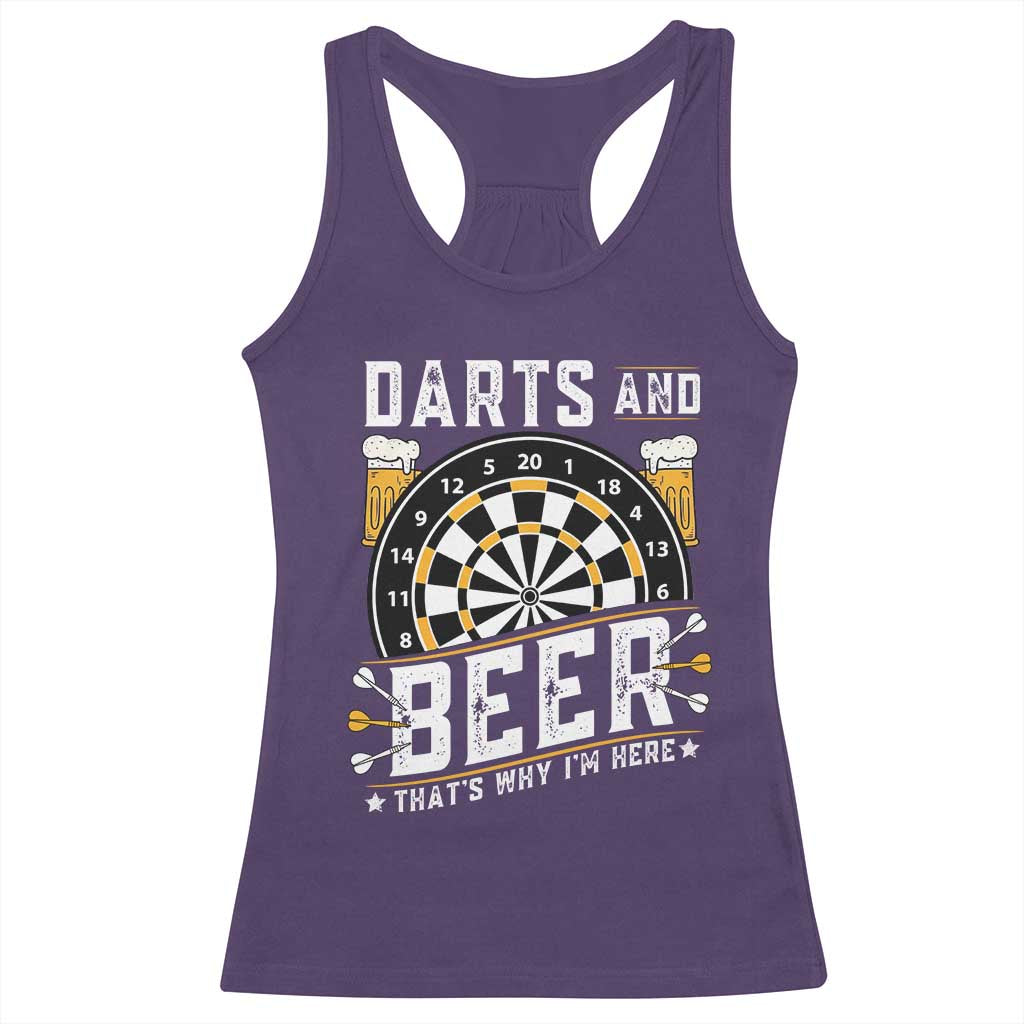Darts And Beer That Is Why I Am Here Racerback Tank Top Funny Pub Game Darts Lover Gift TS12 Purple Print Your Wear