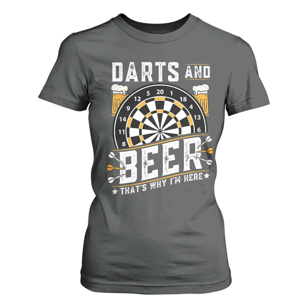 Darts And Beer That Is Why I Am Here T Shirt For Women Funny Pub Game Darts Lover Gift TS12 Dark Heather Print Your Wear
