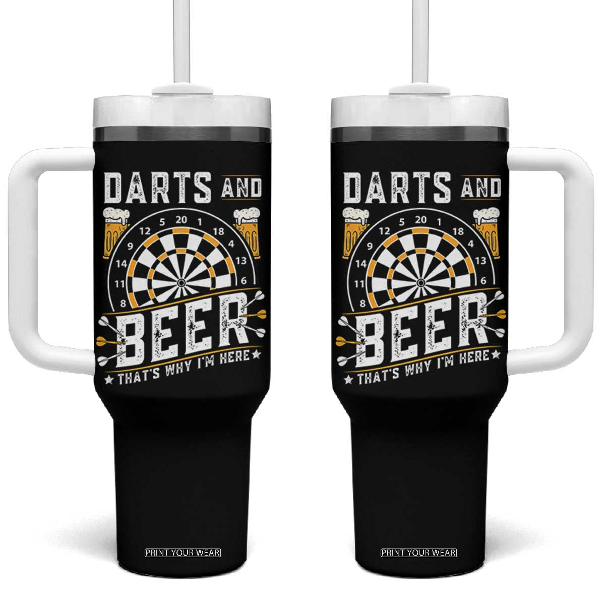 Darts And Beer That Is Why I Am Here Tumbler With Handle Funny Pub Game Darts Lover Gift TS12 One Size: 40 oz Black Print Your Wear