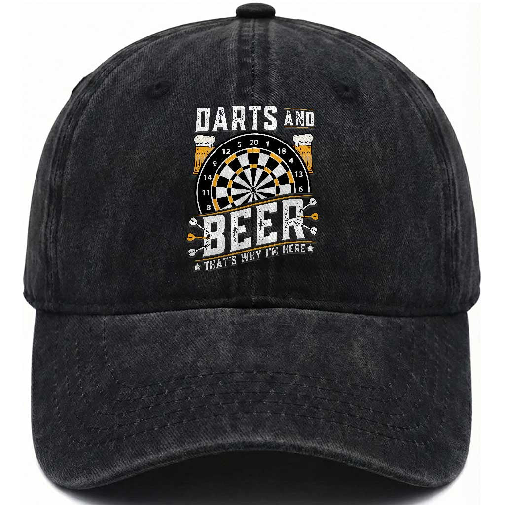 Darts And Beer That Is Why I Am Here Washed Cotton Baseball Cap Funny Pub Game Darts Lover Gift TS12 Print Your Wear