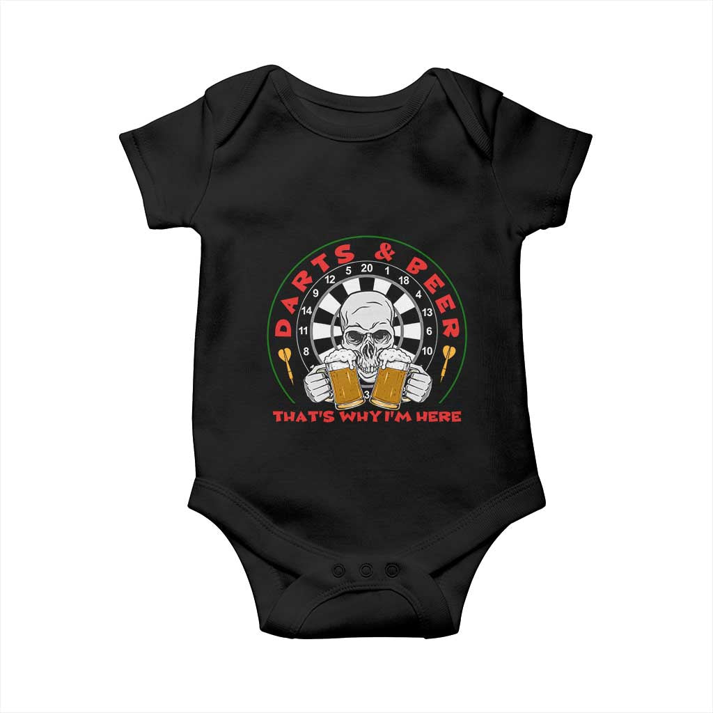 Funny Skeleton Darts Player Beer Lover Baby Onesie That Is Why I Am Here TS12 Black Print Your Wear