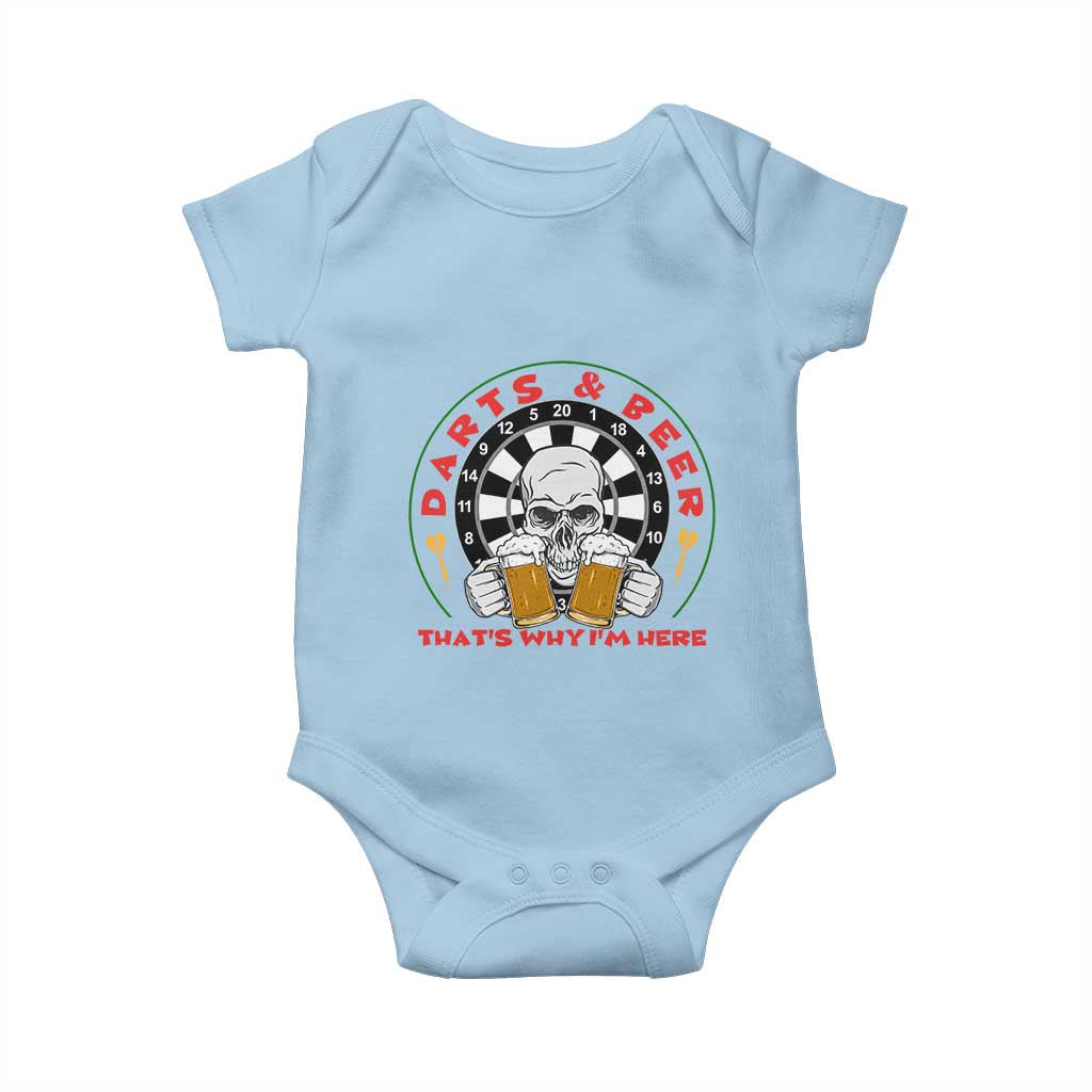 Funny Skeleton Darts Player Beer Lover Baby Onesie That Is Why I Am Here TS12 Light Blue Print Your Wear