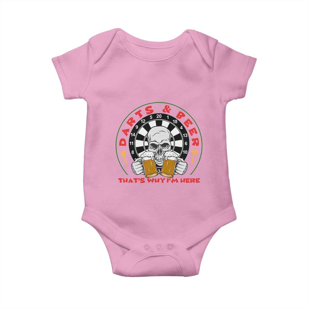 Funny Skeleton Darts Player Beer Lover Baby Onesie That Is Why I Am Here TS12 Light Pink Print Your Wear