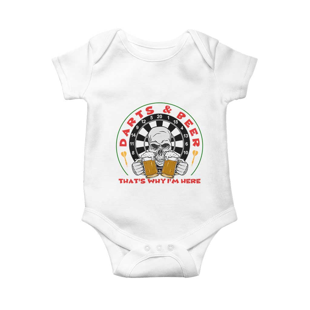 Funny Skeleton Darts Player Beer Lover Baby Onesie That Is Why I Am Here TS12 White Print Your Wear