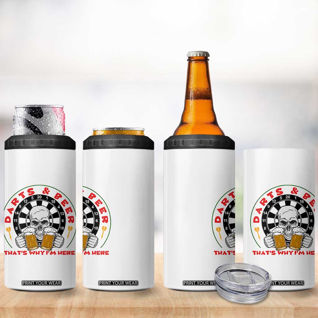 Funny Skeleton Darts Player Beer Lover 4 in 1 Can Cooler Tumbler That Is Why I Am Here TS12 Print Your Wear