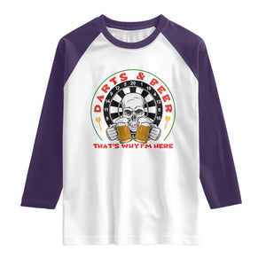 Funny Skeleton Darts Player Beer Lover Raglan Shirt That Is Why I Am Here TS12 White Purple Print Your Wear