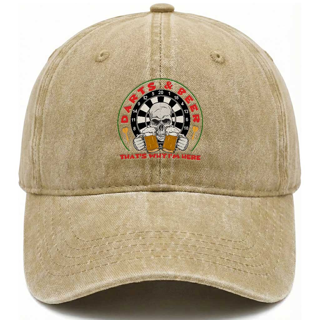 Funny Skeleton Darts Player Beer Lover Washed Cotton Baseball Cap That Is Why I Am Here TS12 Print Your Wear