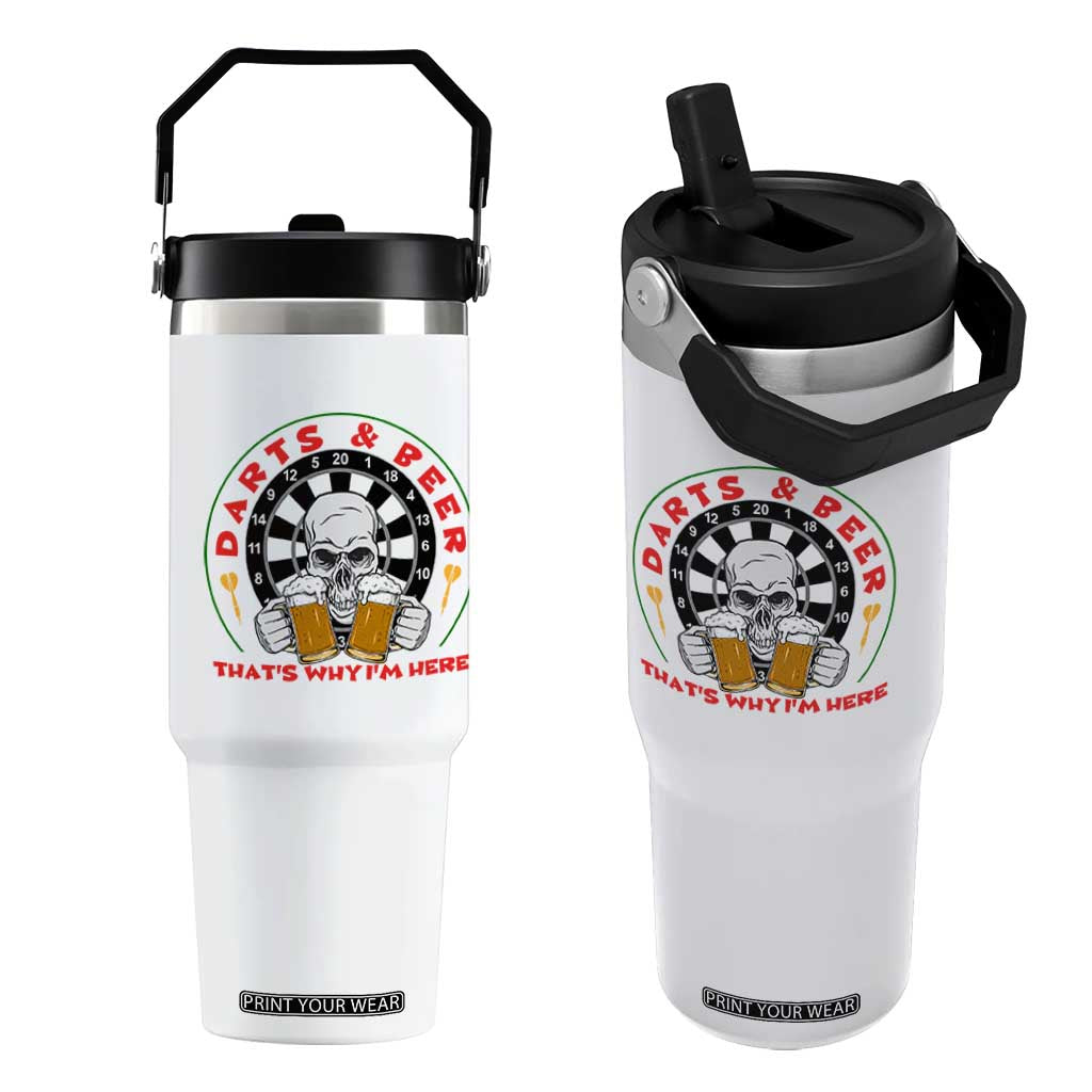 Funny Skeleton Darts Player Beer Lover Flip Straw Tumbler That Is Why I Am Here TS12 One Size: 30 oz White Print Your Wear
