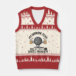 My Drinking Team Has A Darts Problem V-Neck Knit Sweater Vest Funny Darts Player Team TS12 Beige Red Print Your Wear
