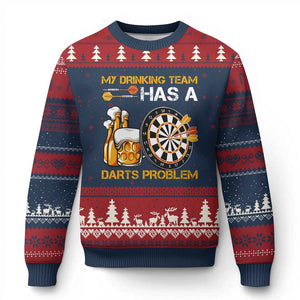 Funny Beer Drinking Darts Problem Ugly Christmas Sweater Dart Player Team Gift TS12 Navy Red Print Your Wear