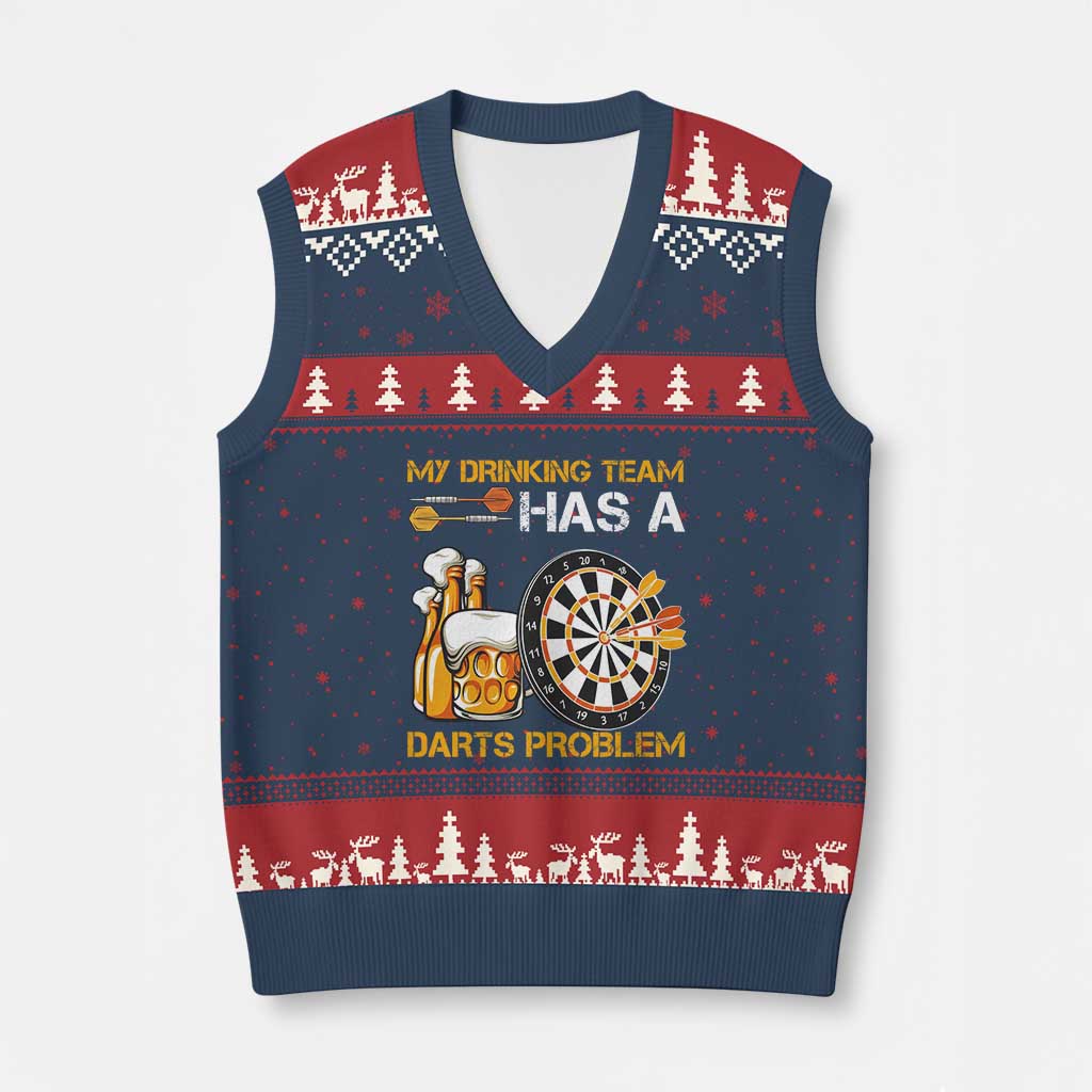 Funny Beer Drinking Darts Problem V-Neck Knit Sweater Vest Dart Player Team Gift TS12 Navy Red Print Your Wear