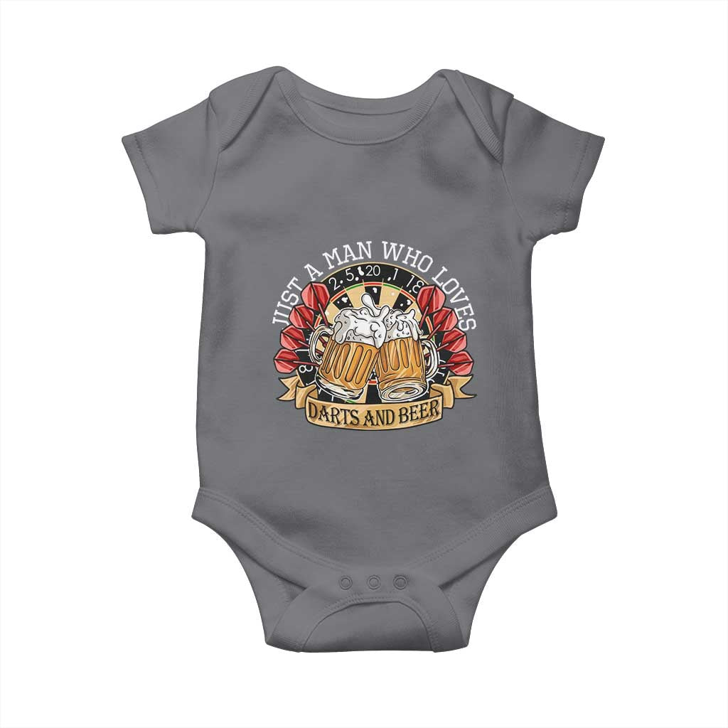 Just A Man Who Loves Darts And Beer Baby Onesie Funny Dart Player TS12 Charcoal Print Your Wear