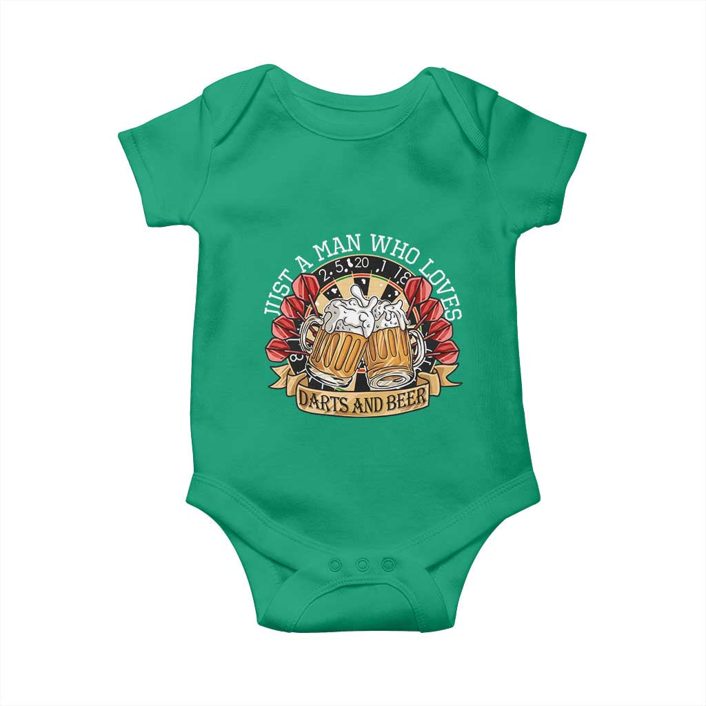 Just A Man Who Loves Darts And Beer Baby Onesie Funny Dart Player TS12 Irish Green Print Your Wear