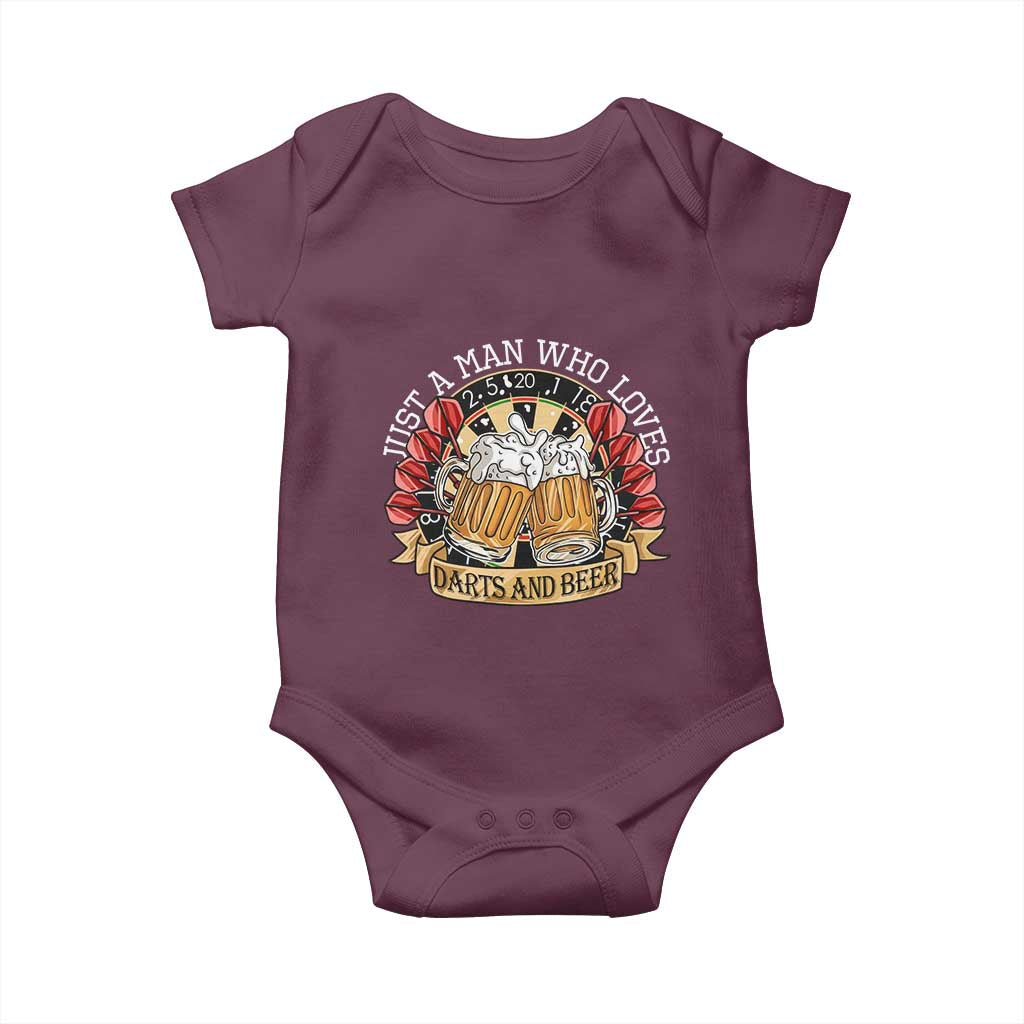 Just A Man Who Loves Darts And Beer Baby Onesie Funny Dart Player TS12 Maroon Print Your Wear