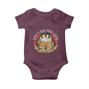 Just A Man Who Loves Darts And Beer Baby Onesie Funny Dart Player TS12 Maroon Print Your Wear