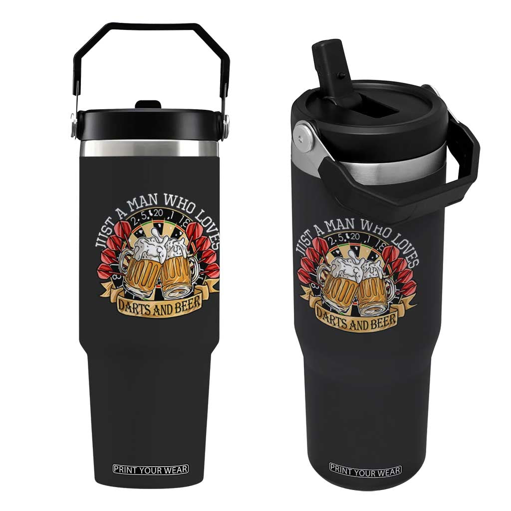 Just A Man Who Loves Darts And Beer Flip Straw Tumbler Funny Dart Player TS12 One Size: 30 oz Black Print Your Wear