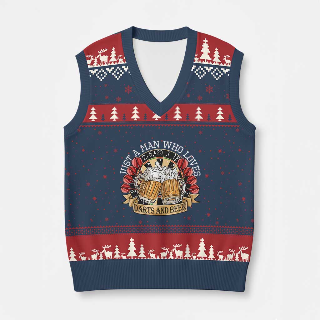 Just A Man Who Loves Darts And Beer V-Neck Knit Sweater Vest Funny Dart Player TS12 Navy Red Print Your Wear