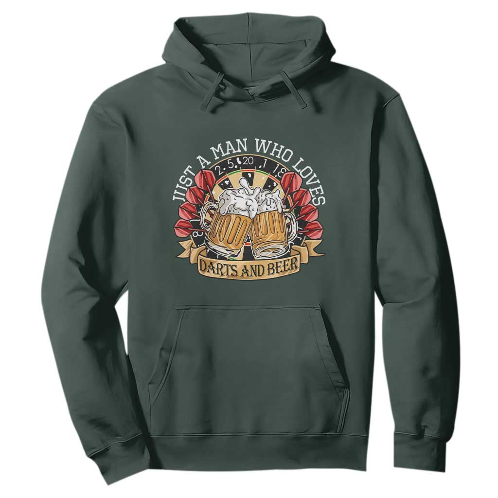 Just A Man Who Loves Darts And Beer Hoodie Funny Dart Player TS12 Dark Forest Green Print Your Wear
