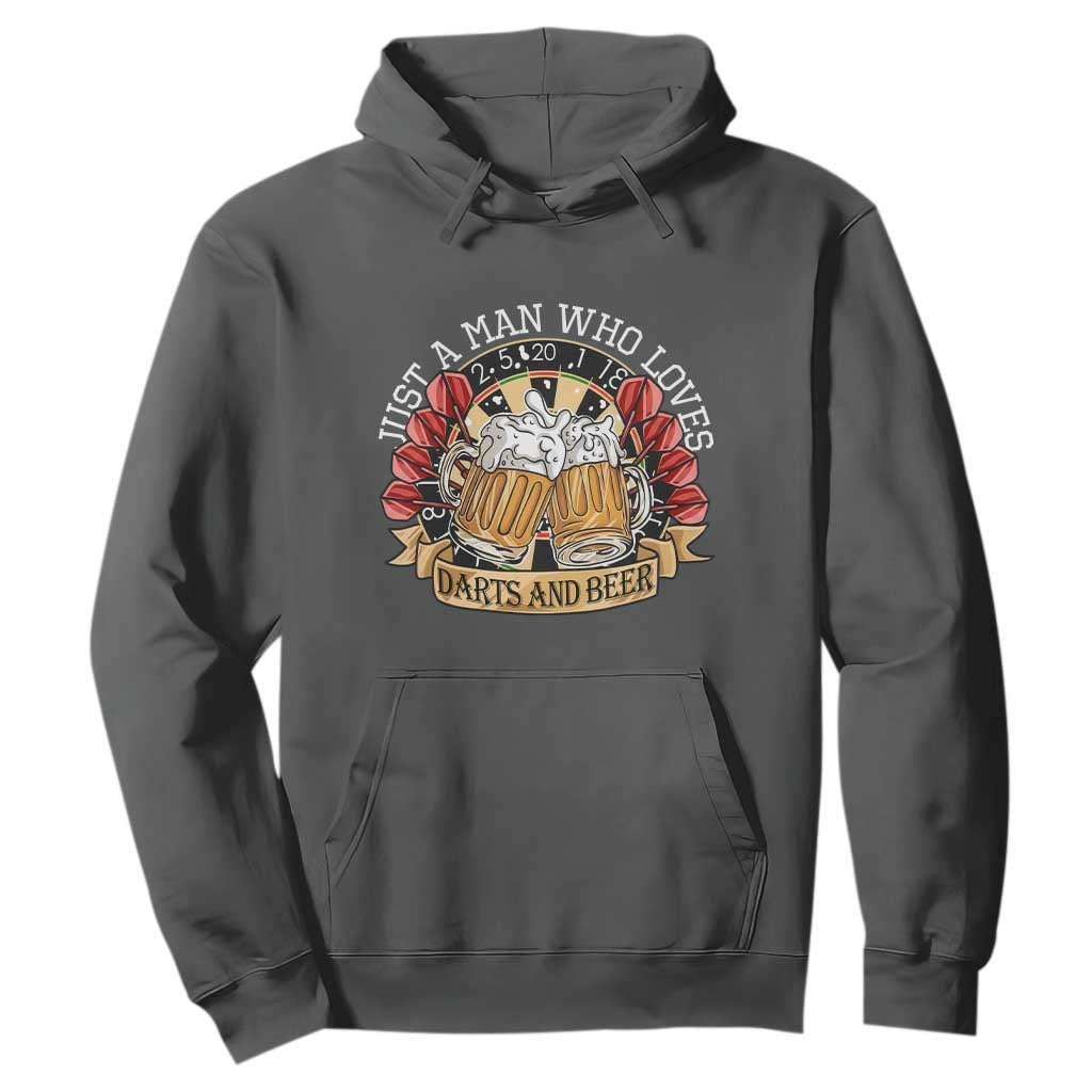 Just A Man Who Loves Darts And Beer Hoodie Funny Dart Player TS12 Dark Heather Print Your Wear