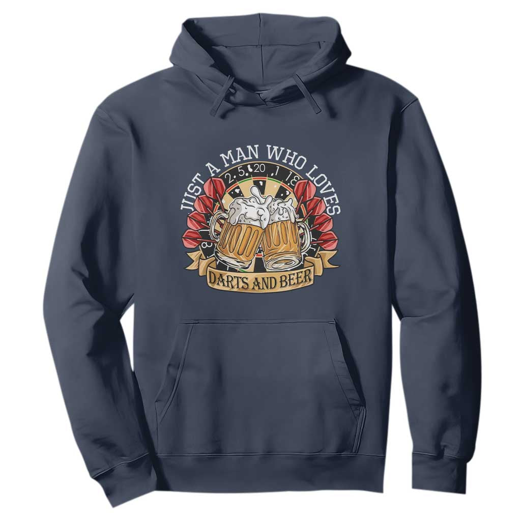 Just A Man Who Loves Darts And Beer Hoodie Funny Dart Player TS12 Navy Print Your Wear