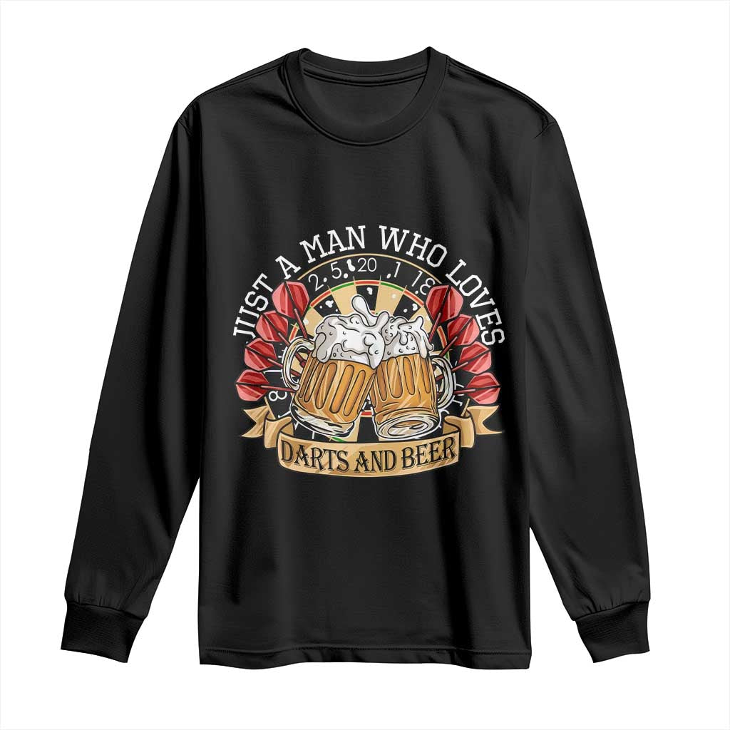Just A Man Who Loves Darts And Beer Long Sleeve Shirt Funny Dart Player TS12 Black Print Your Wear