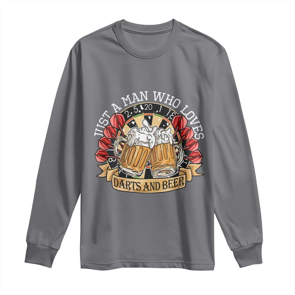 Just A Man Who Loves Darts And Beer Long Sleeve Shirt Funny Dart Player TS12 Charcoal Print Your Wear