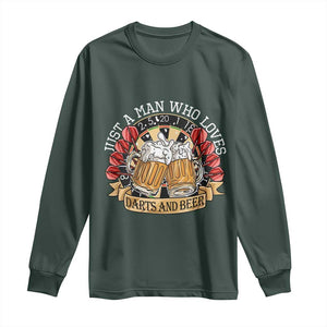 Just A Man Who Loves Darts And Beer Long Sleeve Shirt Funny Dart Player TS12 Dark Forest Green Print Your Wear