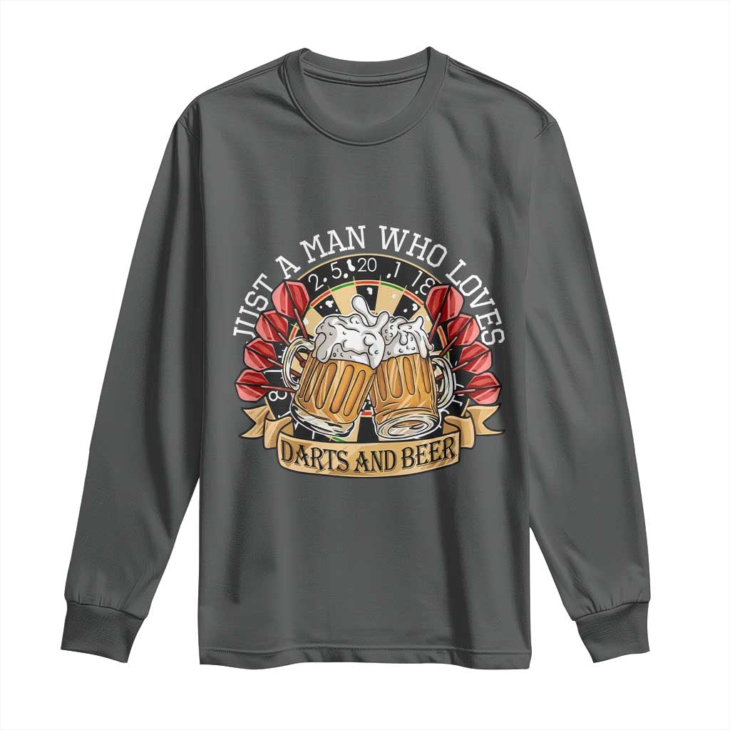 Just A Man Who Loves Darts And Beer Long Sleeve Shirt Funny Dart Player TS12 Dark Heather Print Your Wear
