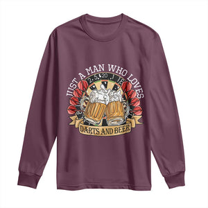 Just A Man Who Loves Darts And Beer Long Sleeve Shirt Funny Dart Player TS12 Maroon Print Your Wear