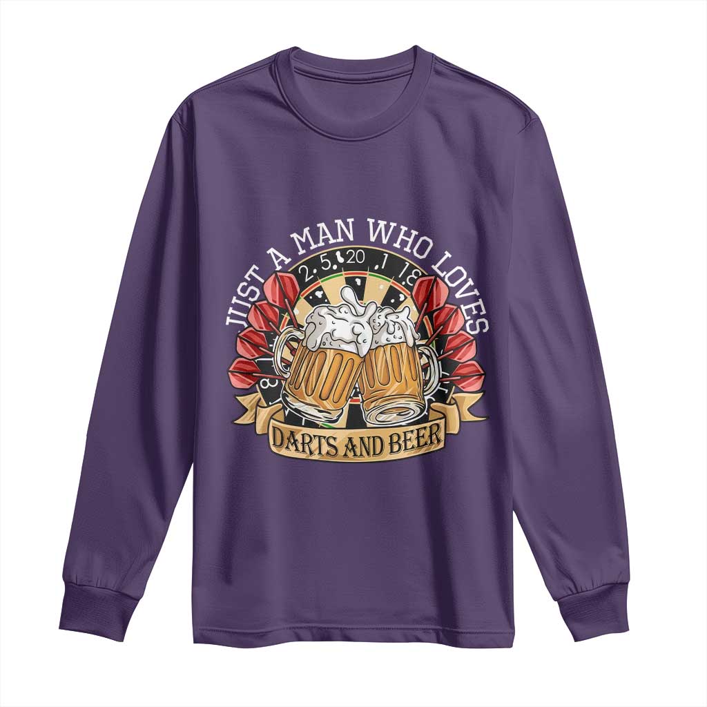 Just A Man Who Loves Darts And Beer Long Sleeve Shirt Funny Dart Player TS12 Purple Print Your Wear