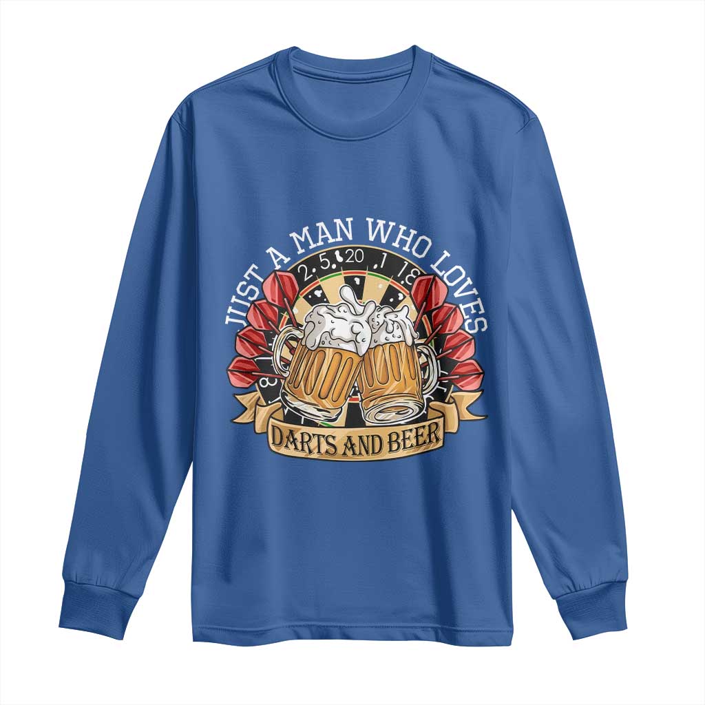 Just A Man Who Loves Darts And Beer Long Sleeve Shirt Funny Dart Player TS12 Royal Blue Print Your Wear
