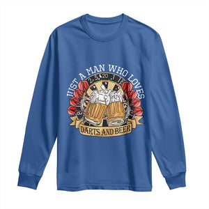 Just A Man Who Loves Darts And Beer Long Sleeve Shirt Funny Dart Player TS12 Royal Blue Print Your Wear