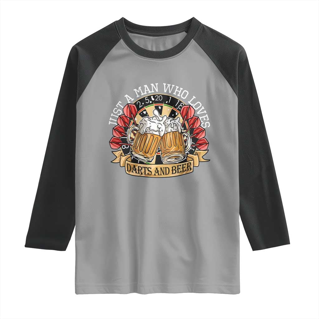 Just A Man Who Loves Darts And Beer Raglan Shirt Funny Dart Player TS12 Sport Gray Black Print Your Wear