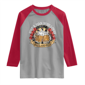 Just A Man Who Loves Darts And Beer Raglan Shirt Funny Dart Player TS12 Sport Gray Red Print Your Wear