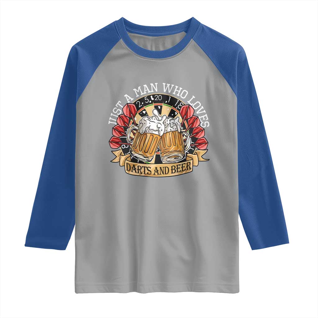 Just A Man Who Loves Darts And Beer Raglan Shirt Funny Dart Player TS12 Sport Gray Royal Print Your Wear