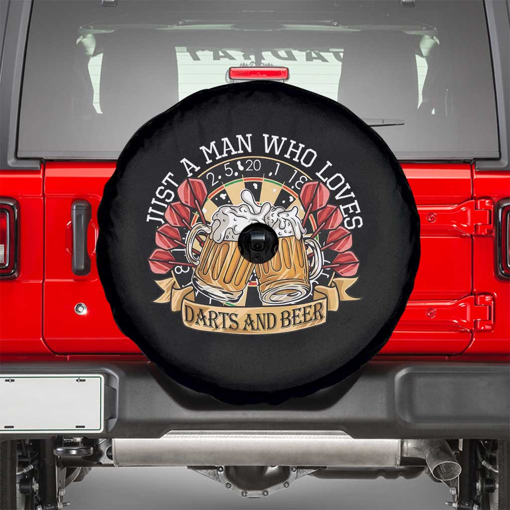 Just A Man Who Loves Darts And Beer Spare Tire Cover Funny Dart Player TS12 Black Print Your Wear