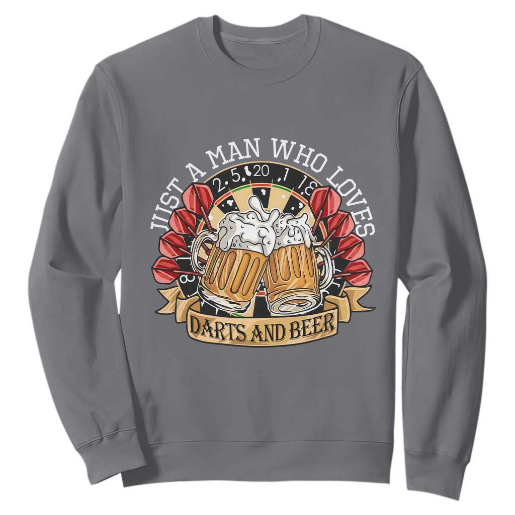 Just A Man Who Loves Darts And Beer Sweatshirt Funny Dart Player TS12 Charcoal Print Your Wear