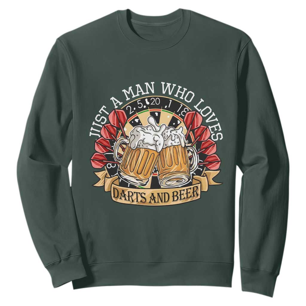 Just A Man Who Loves Darts And Beer Sweatshirt Funny Dart Player TS12 Dark Forest Green Print Your Wear