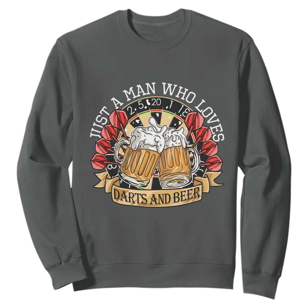 Just A Man Who Loves Darts And Beer Sweatshirt Funny Dart Player TS12 Dark Heather Print Your Wear