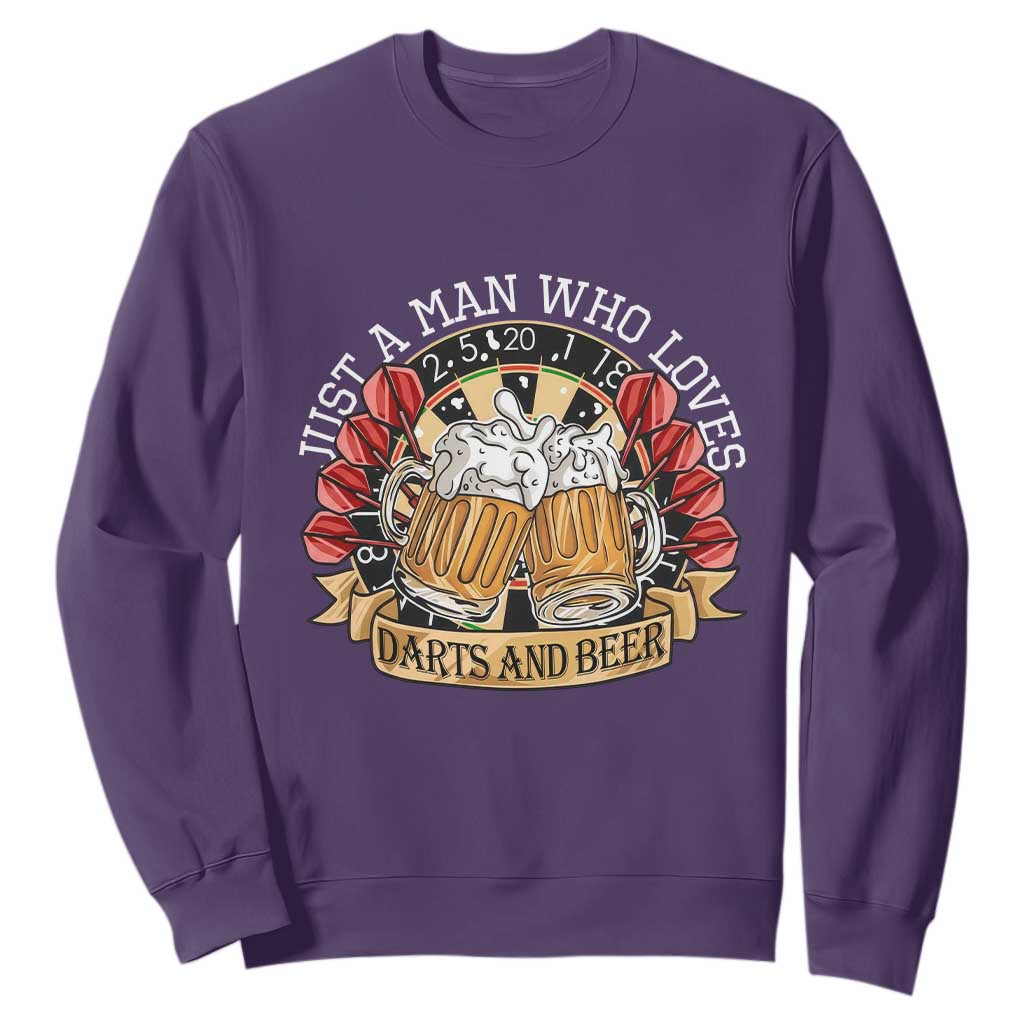 Just A Man Who Loves Darts And Beer Sweatshirt Funny Dart Player TS12 Purple Print Your Wear