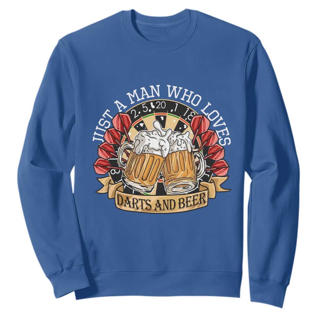 Just A Man Who Loves Darts And Beer Sweatshirt Funny Dart Player TS12 Royal Blue Print Your Wear