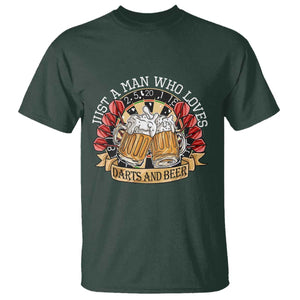 Just A Man Who Loves Darts And Beer T Shirt Funny Dart Player TS12 Dark Forest Green Print Your Wear