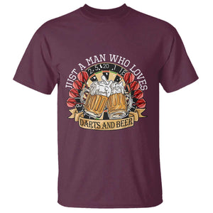 Just A Man Who Loves Darts And Beer T Shirt Funny Dart Player TS12 Maroon Print Your Wear